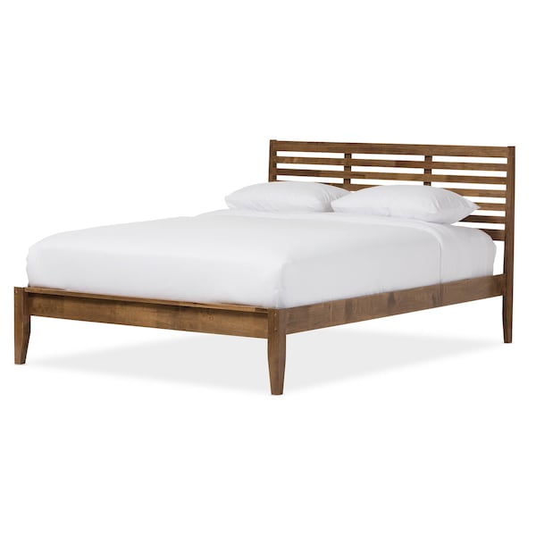 Baxton Studio Daylan Solid Walnut Wood Slatted Queen Size Platform Bed 125-6910 - main